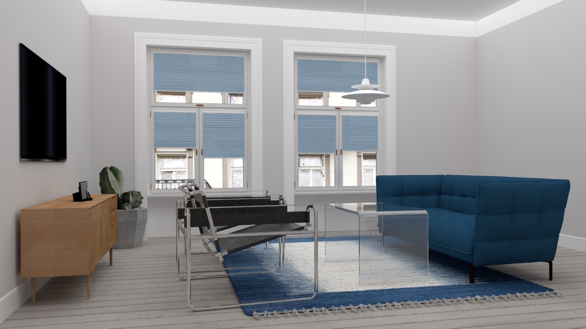 Plissees in einem modernen Wohnraum