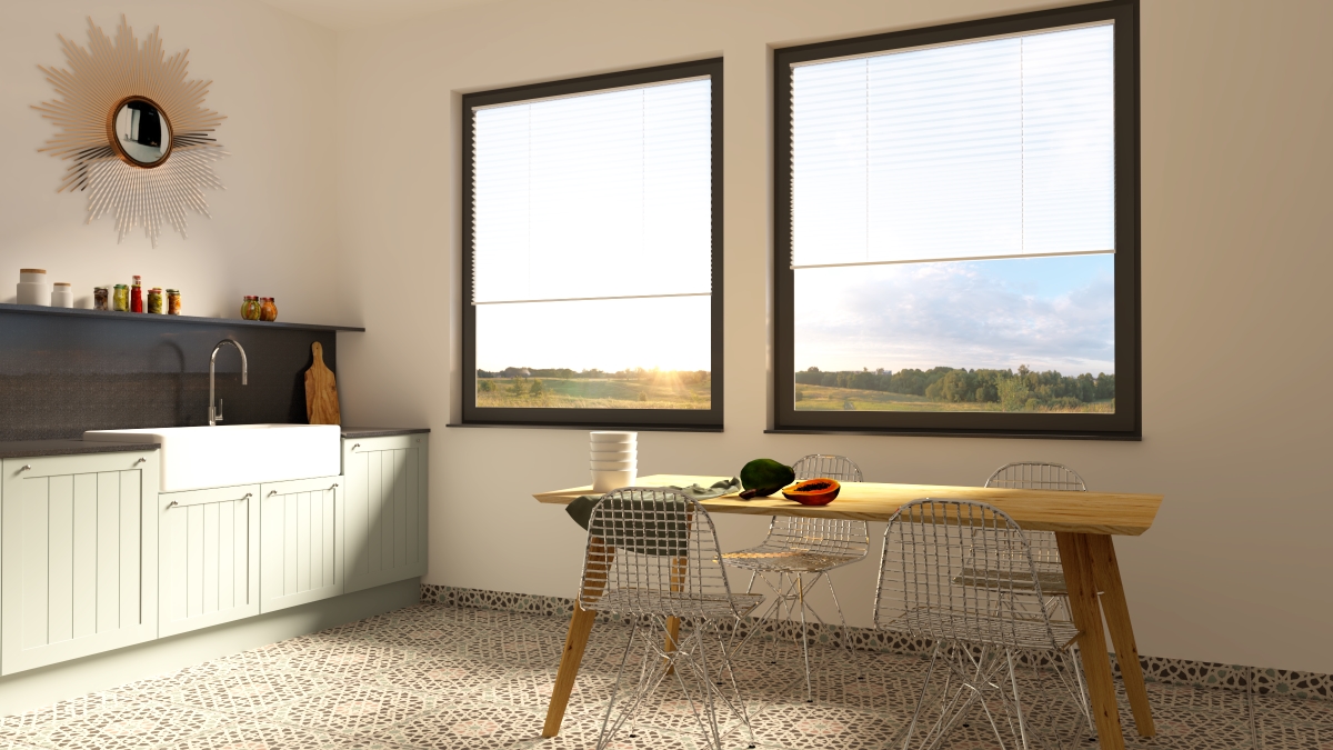 Plissees in einem hellen modernen Raum