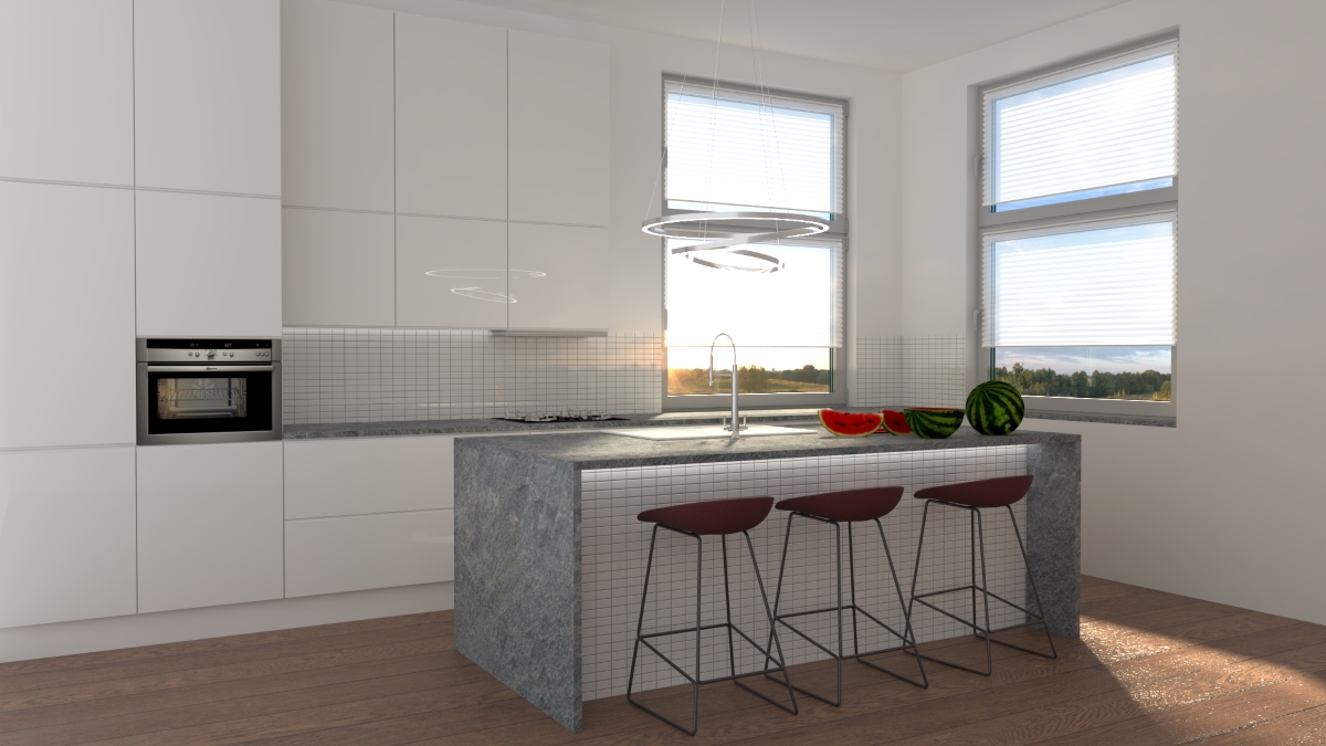 Plissees in einer hellen modernen Küche